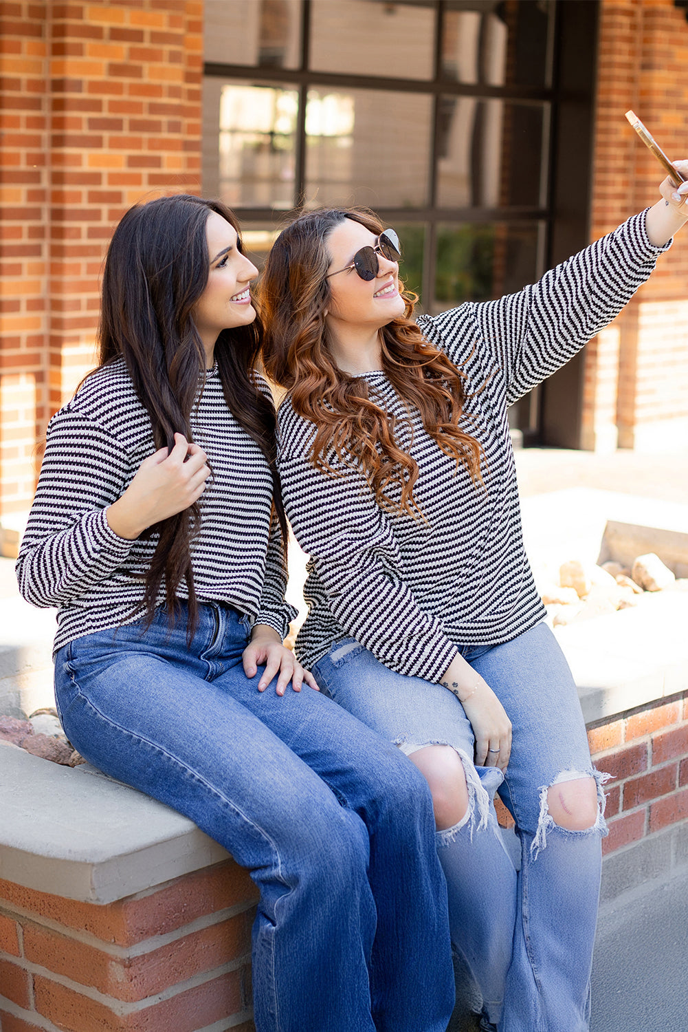 Black Stripe Round Neck Drop Shoulder Long Sleeve Top-Chaelisa's New Jammies