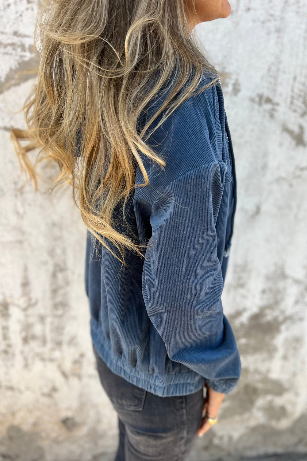 Real Teal Corduroy Drawstring Hooded Pocket Zip Up Jacket-Chaelisa's New Jammies