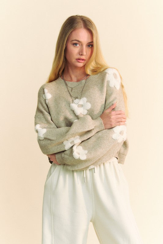 Davi & Dani Floral Drop Shoulder Cropped Sweater-Chaelisa's New Jammies