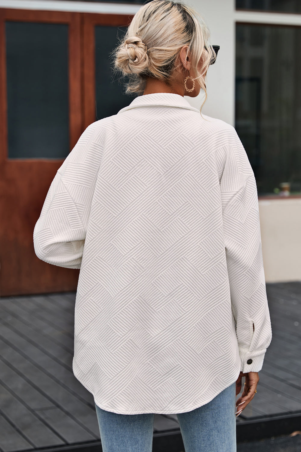 Solid Textured Flap Pocket Buttoned Shacket-Chaelisa's New Jammies