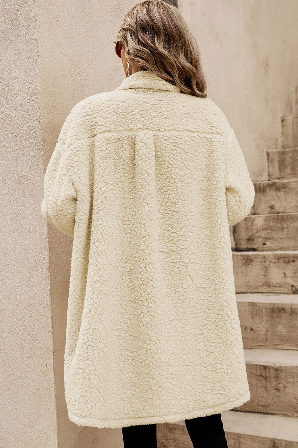 Beige Contrast Flap Pocket Single Breasted Teddy Coat-Chaelisa's New Jammies
