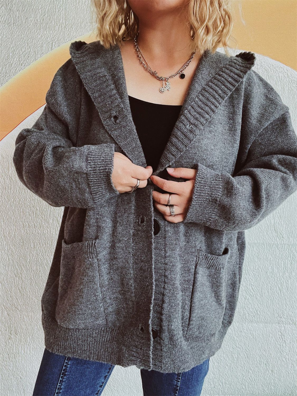 Dropped Shoulder Long Sleeve Hooded Cardigan-Chaelisa's New Jammies