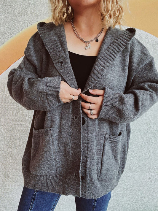 Dropped Shoulder Long Sleeve Hooded Cardigan-Chaelisa's New Jammies
