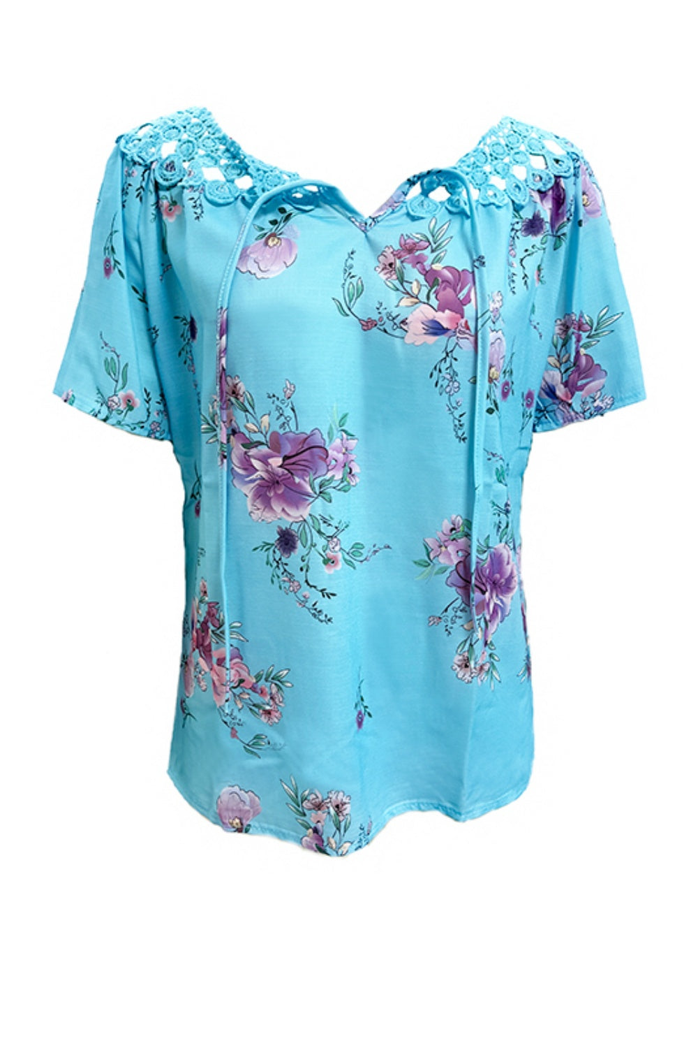 Full Size Printed Tie Neck Short Sleeve Blouse-Chaelisa's New Jammies