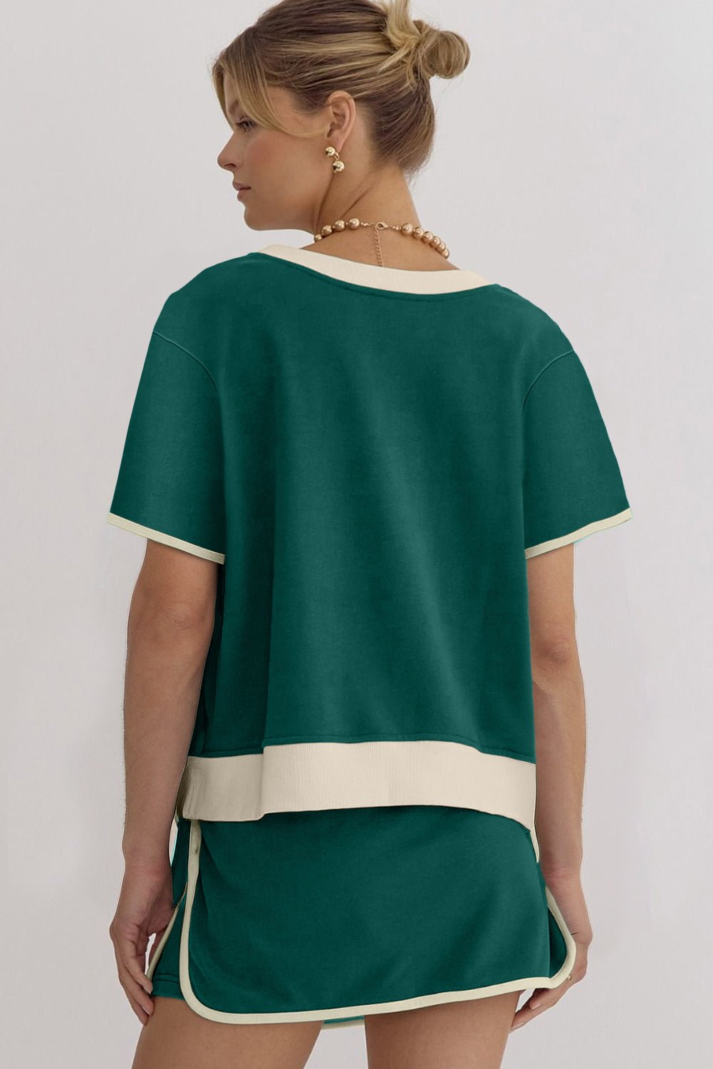 Evergreen Colorblock Edge Drop Shoulder T Shirt and Skort 2Pcs Set - Chaelisa's New Jammies