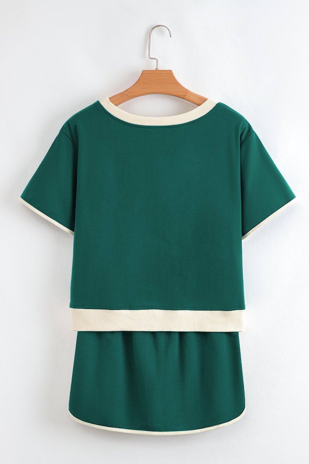 Evergreen Colorblock Edge Drop Shoulder T Shirt and Skort 2Pcs Set - Chaelisa's New Jammies
