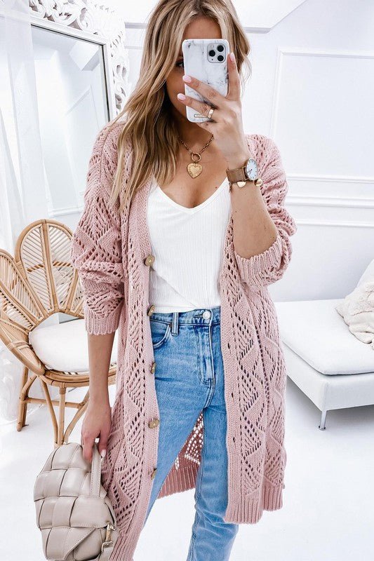 Eyelet sweater button cream black pink cardigan - Chaelisa's New Jammies