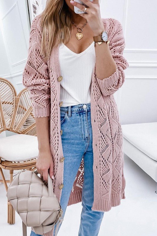Eyelet sweater button cream black pink cardigan - Chaelisa's New Jammies