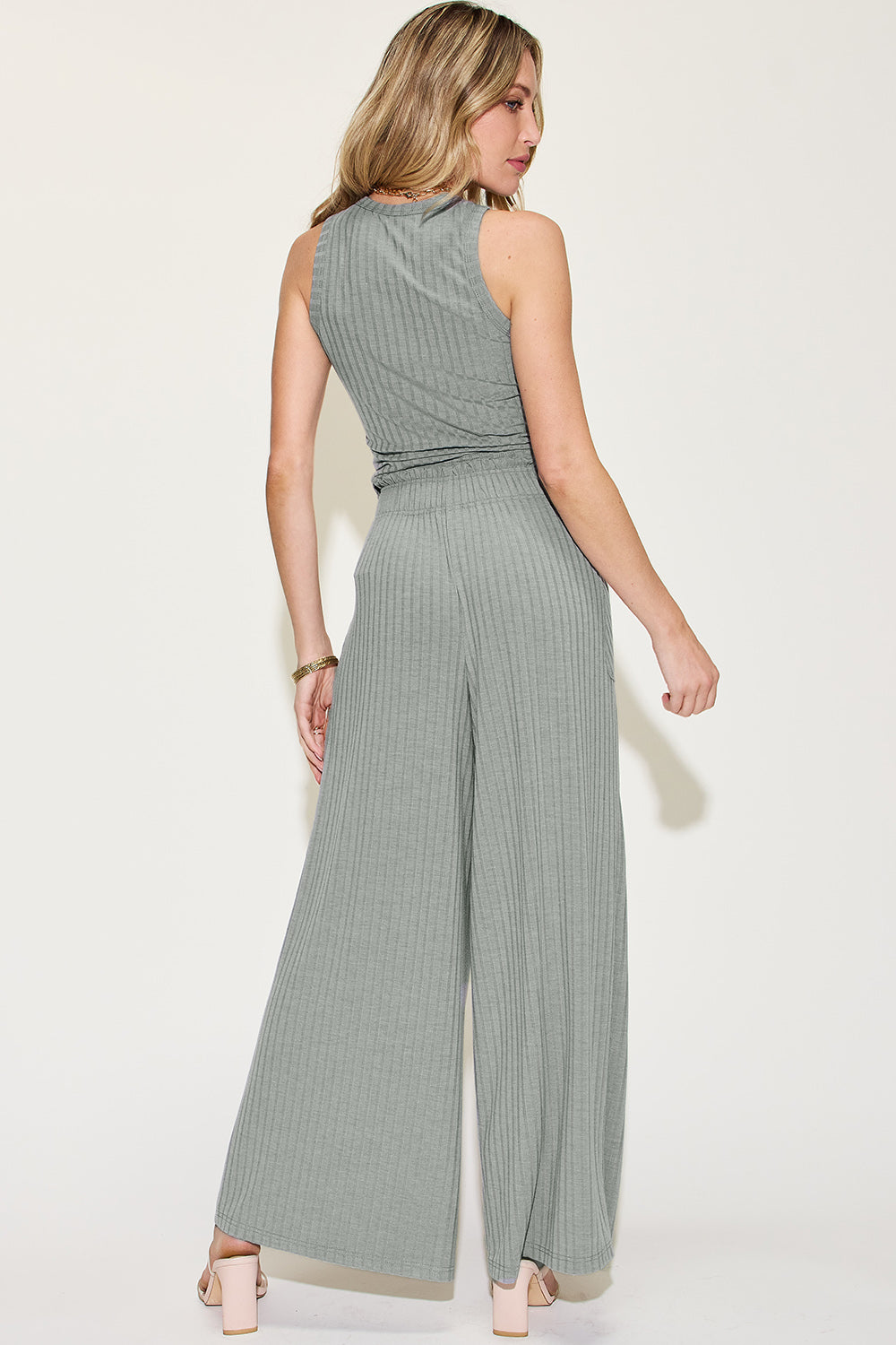 Basic Bae Full Size Ribbed Tank and Wide Leg Pants Set-Chaelisa's New Jammies