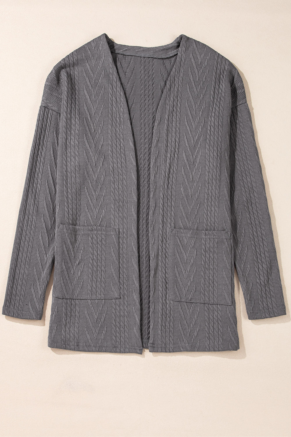 Medium Grey  Solid Textured Open Front Cardigan with Pocket-Chaelisa's New Jammies