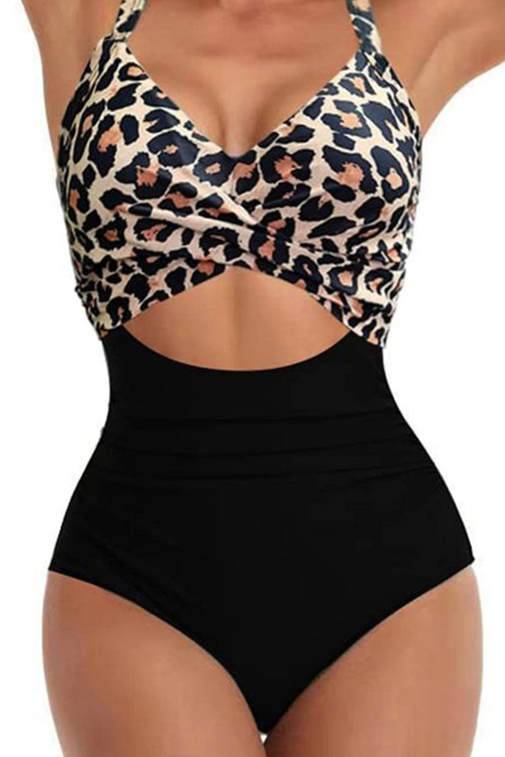 Black Leopard 2-tone Crossed Cutout Backless Monokini-Chaelisa's New Jammies