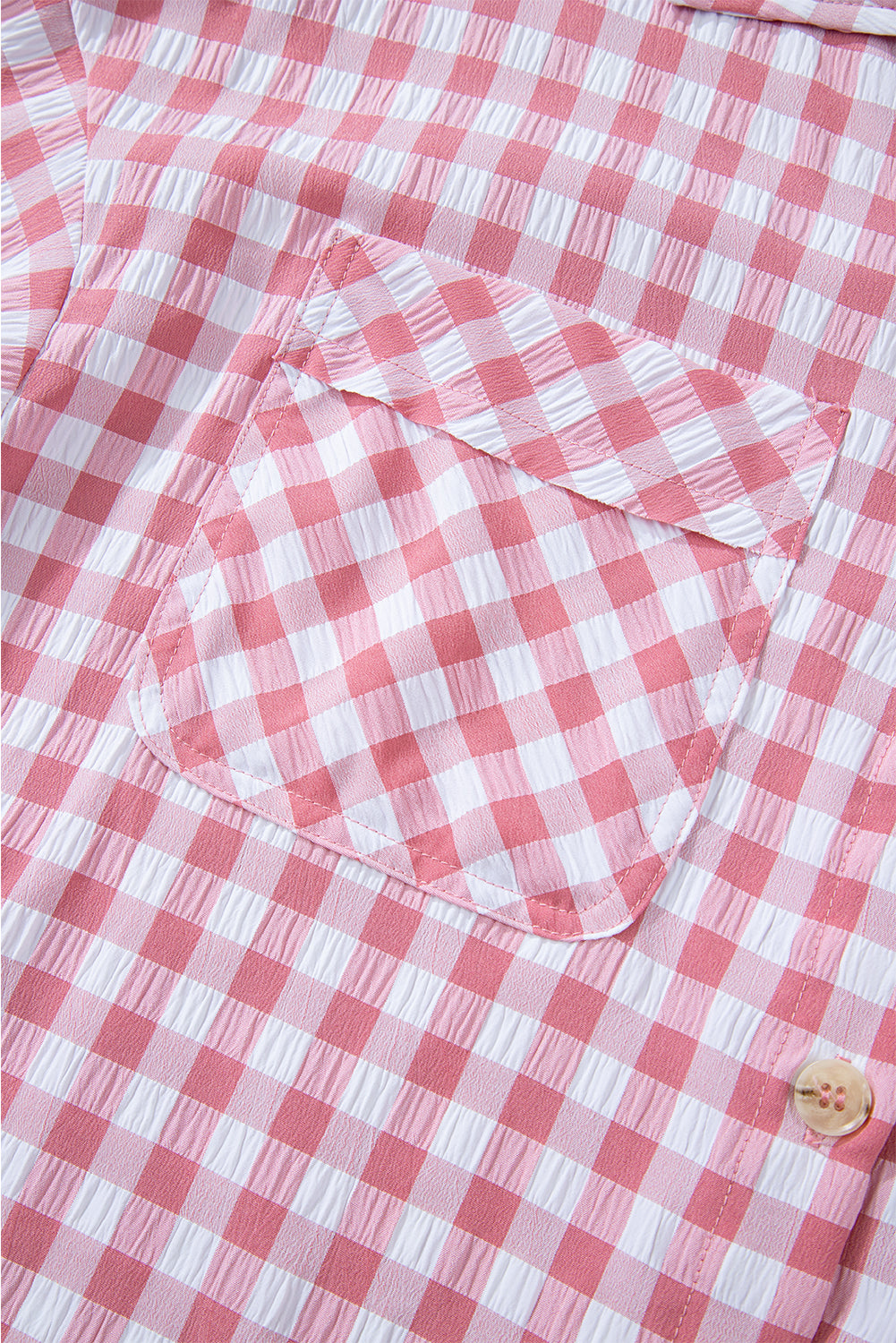 Pink Gingham Print Chest Pockets Buttoned Collared Shirt-Chaelisa's New Jammies