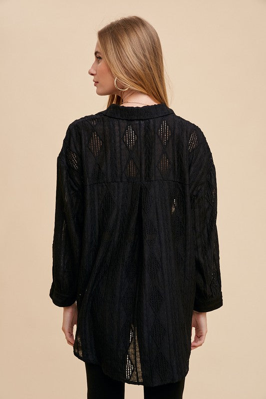 Annie Wear Openwork Button Down Drop Shoulder Shirt-Chaelisa's New Jammies