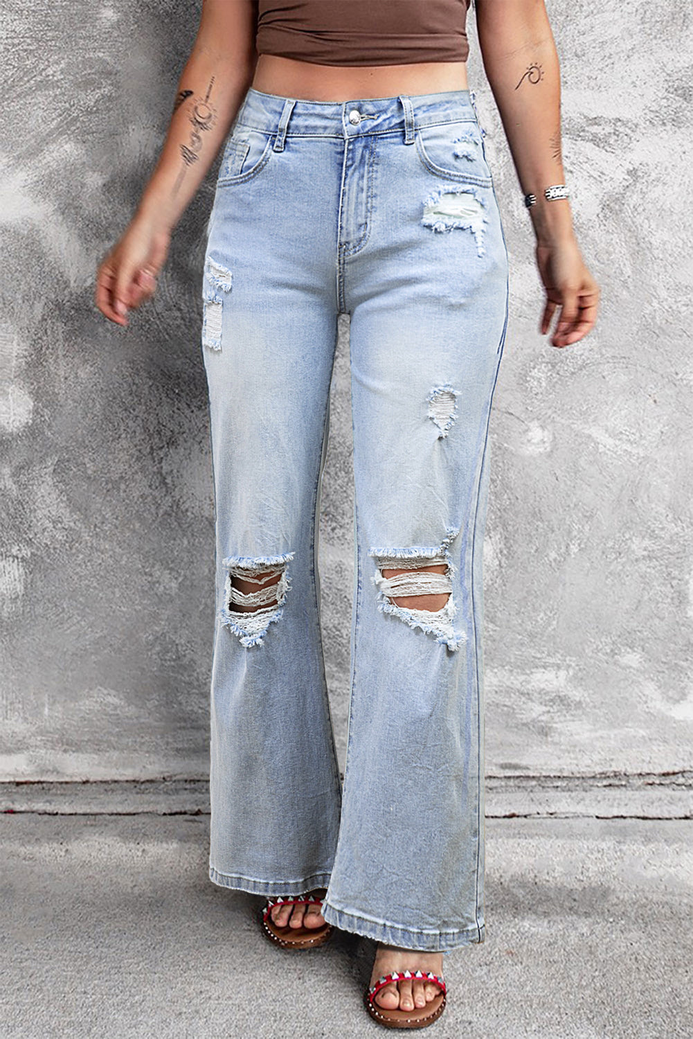 Beau Blue Vintage Light Wash Distressed Flare Jeans-Chaelisa's New Jammies