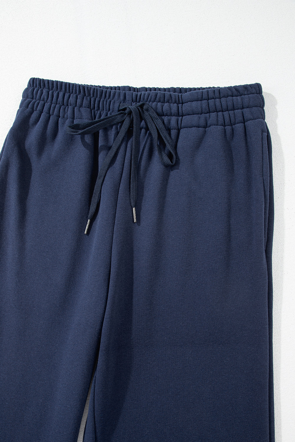 Navy Blue Solid Color Fleece Lined Drawstring Waist Casual Pants-Chaelisa's New Jammies