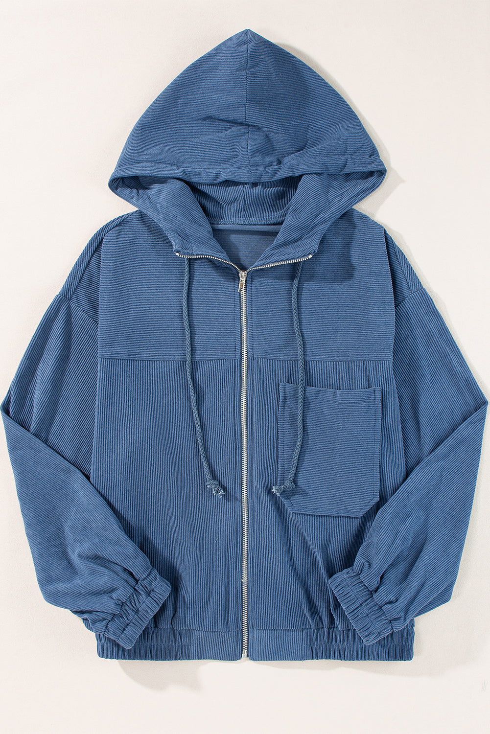 Real Teal Corduroy Drawstring Hooded Pocket Zip Up Jacket-Chaelisa's New Jammies