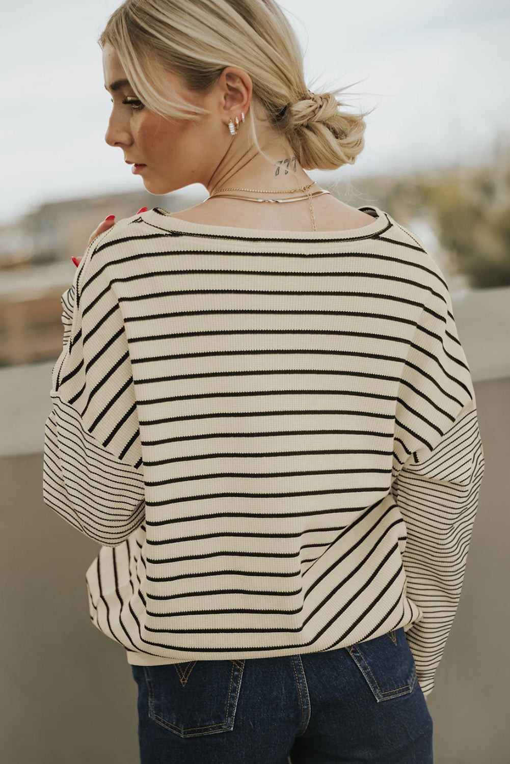 Black Striped Patchwork Loose Long Sleeve Tee-Chaelisa's New Jammies