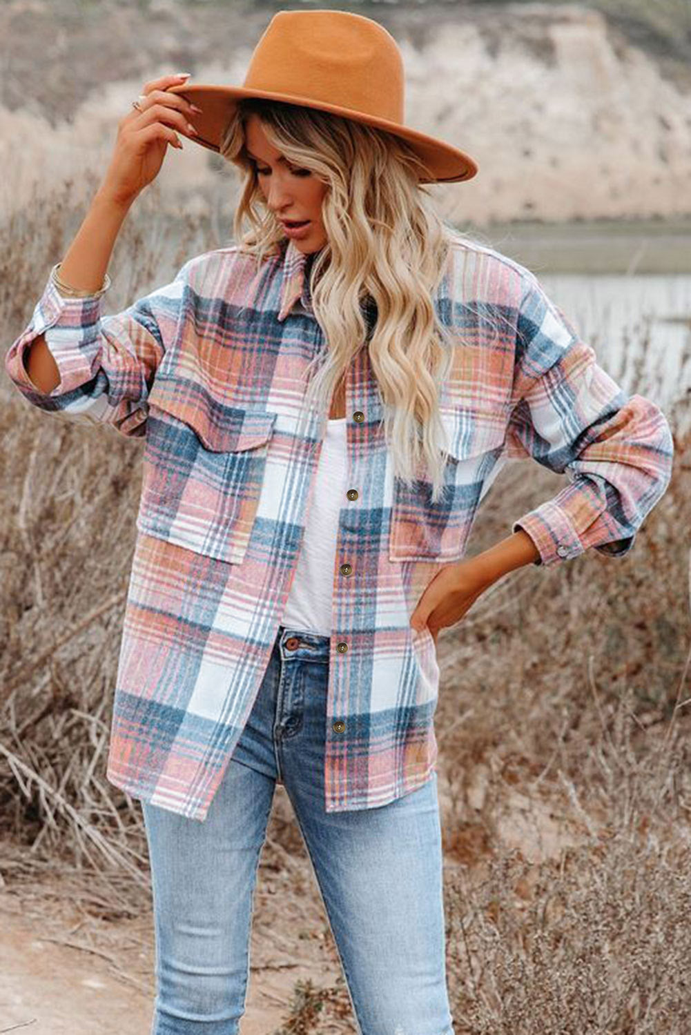Pink Black/Pink Plaid Flap Pockets Shacket-Chaelisa's New Jammies