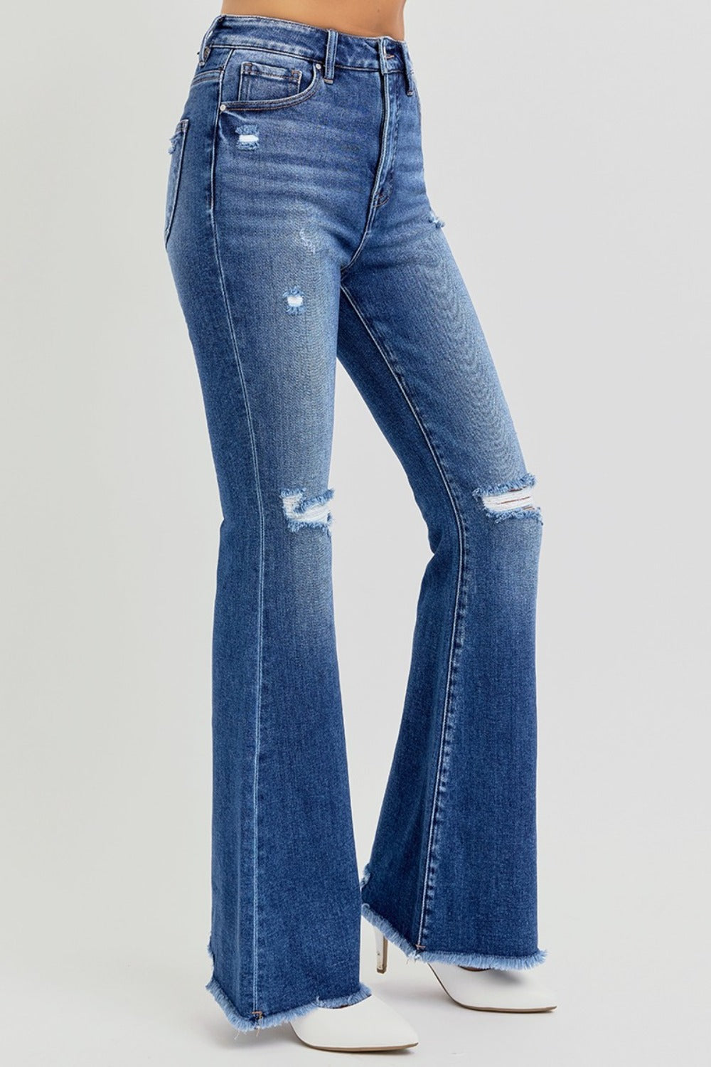 RISEN Full Size High Rise Distressed Raw Hem Flare Jeans-Chaelisa's New Jammies