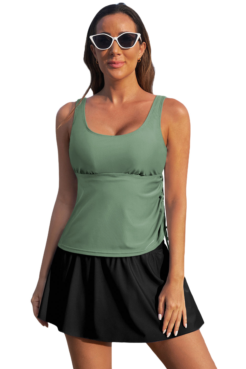 Mist Green Scoop Neck Adjustable Tankini and Matching Skort Bathing Suit-Chaelisa's New Jammies