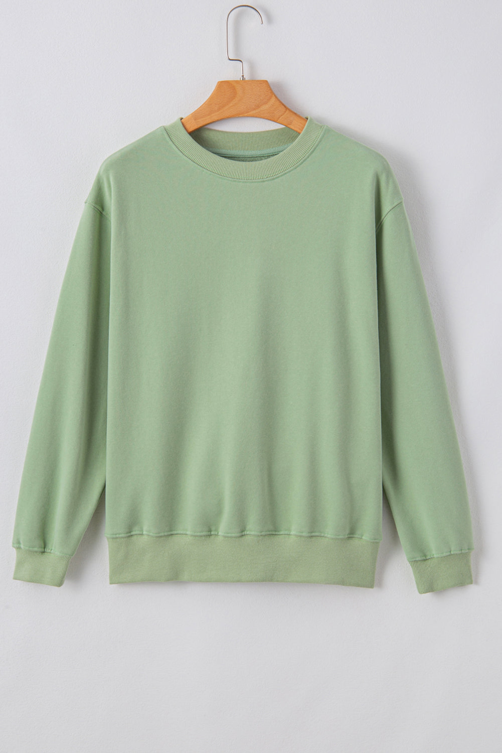 Smoke Green Plain Drop Shoulder Crewneck Pullover Sweatshirt-Chaelisa's New Jammies