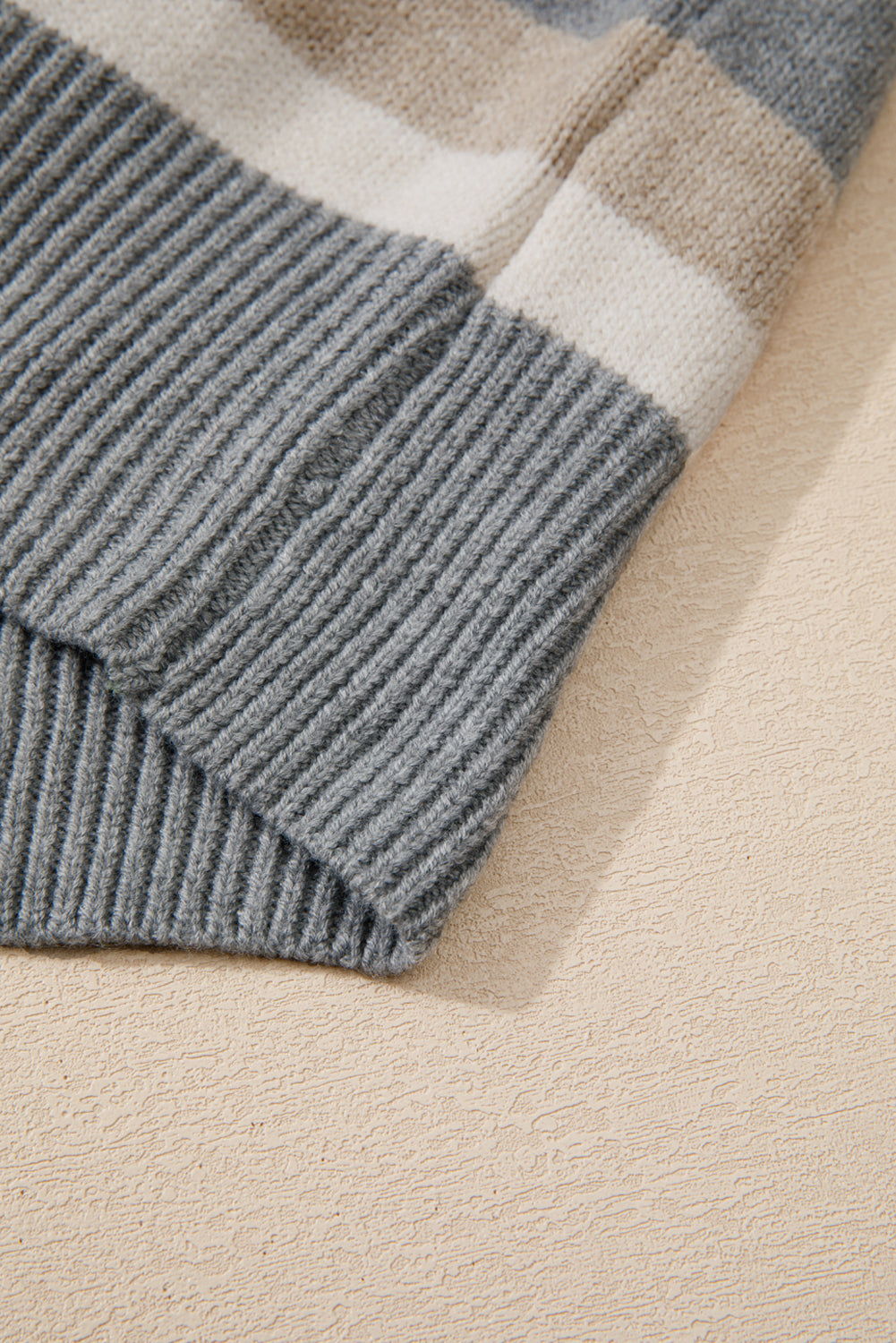Gray Stripe Color Block Ribbed Edge Round Neck Sweater-Chaelisa's New Jammies