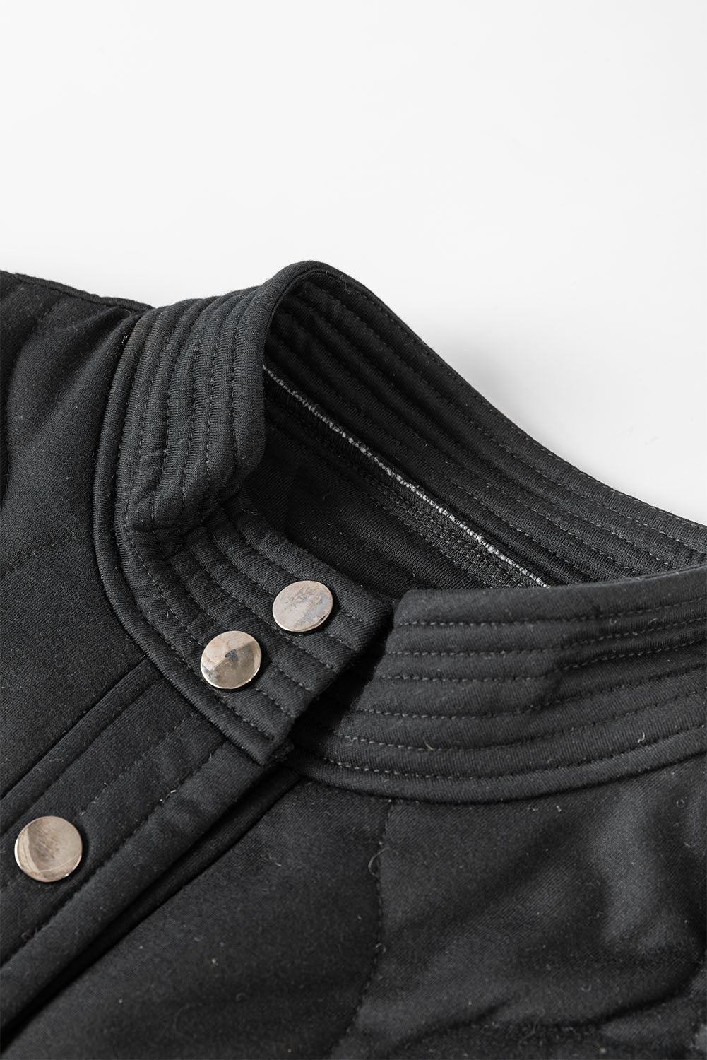 Black Solid Color Quilted Snap Button Jacket-Chaelisa's New Jammies