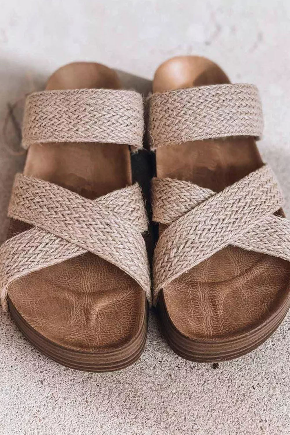 Beige Woven Cross Criss Hollowed Slip-On Slippers-Chaelisa's New Jammies