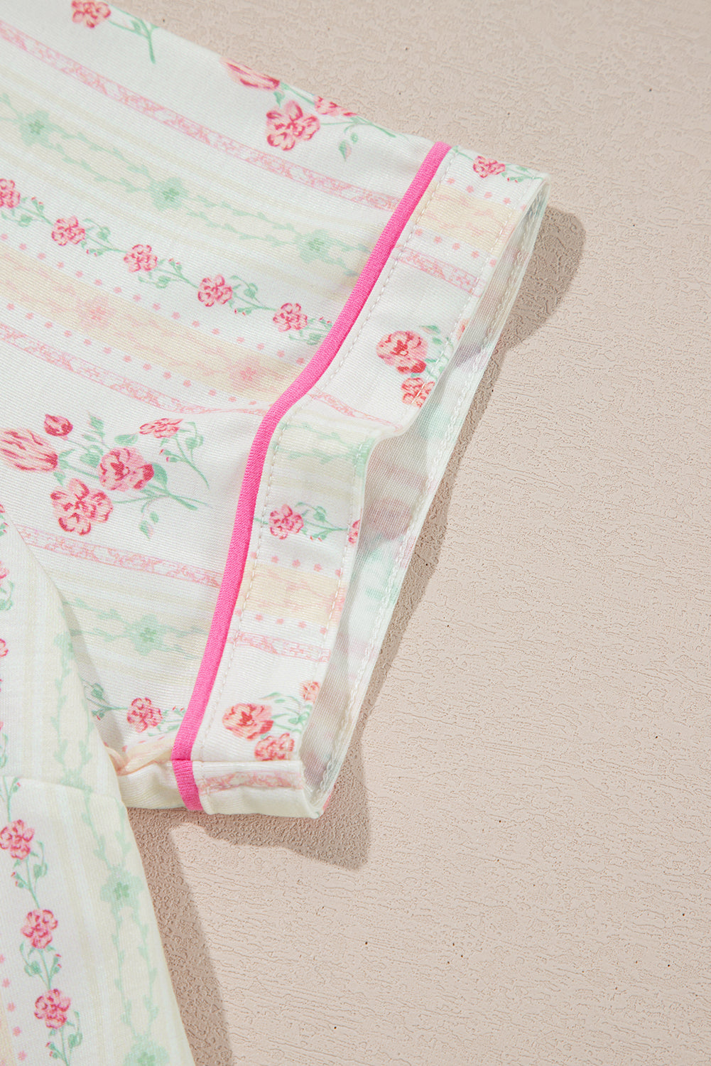 Beige Floral Print Contrast Pipping Short Pajamas Set-Chaelisa's New Jammies