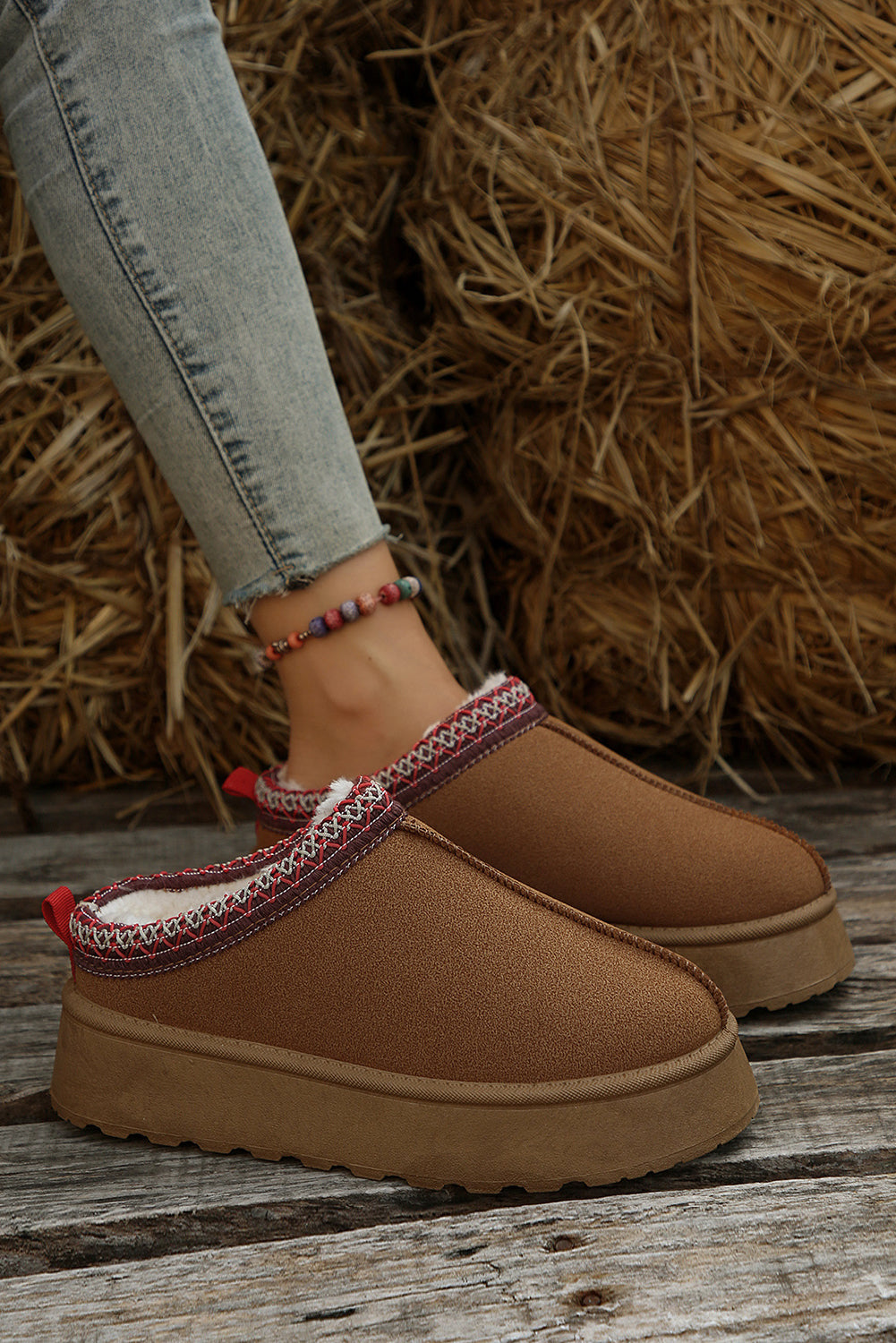 Chestnut Contrast Print Suede Plush Lined Snow Boots-Chaelisa's New Jammies