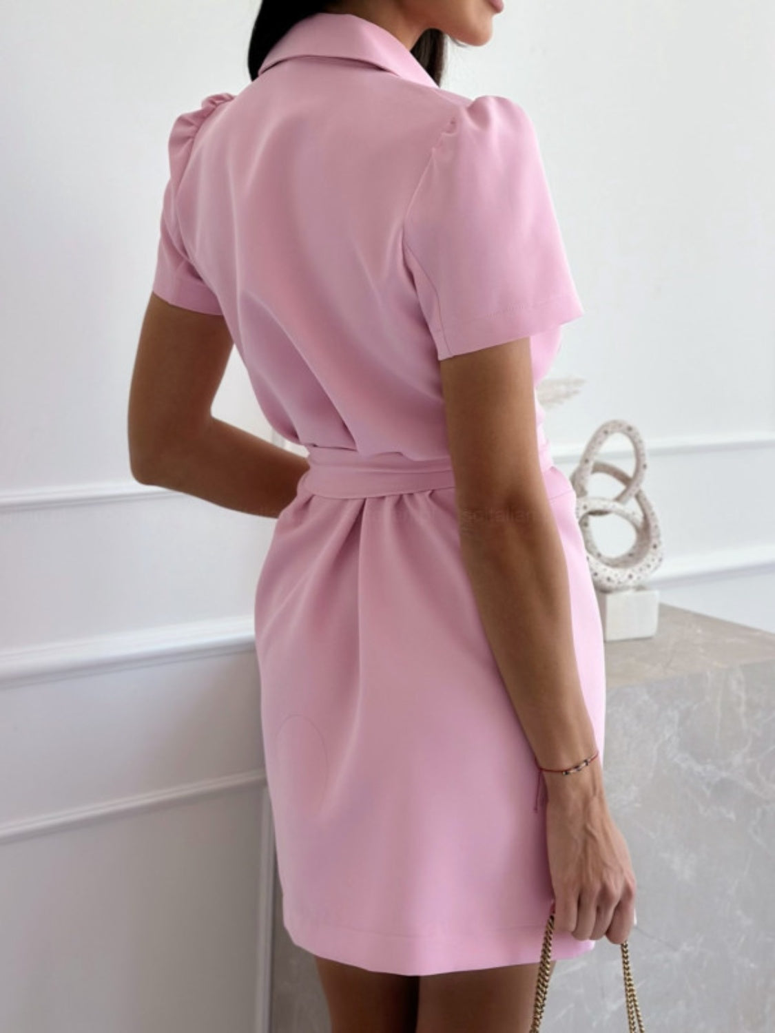 Short Sleeve Tie Waist Mini Dress-Chaelisa's New Jammies