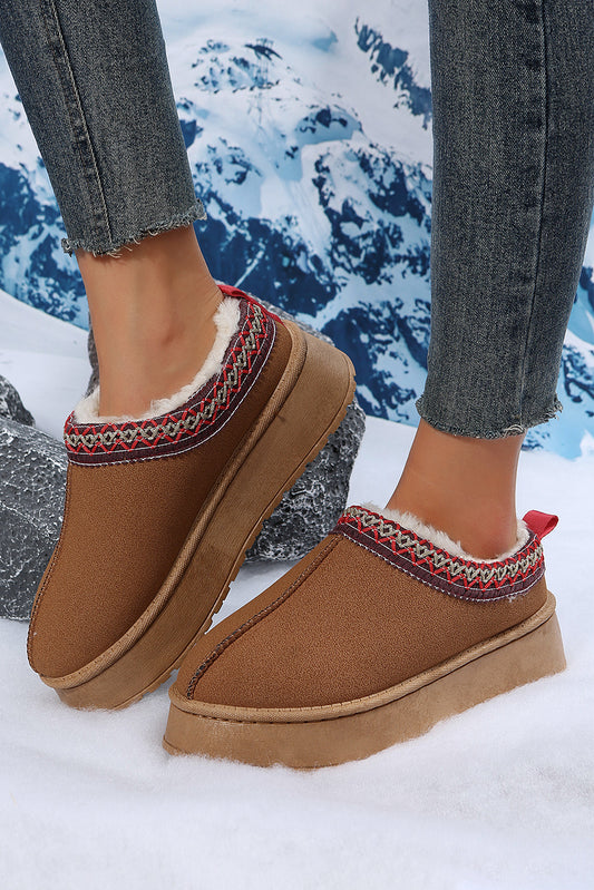 Chestnut Contrast Print Suede Plush Lined Snow Boots-Chaelisa's New Jammies