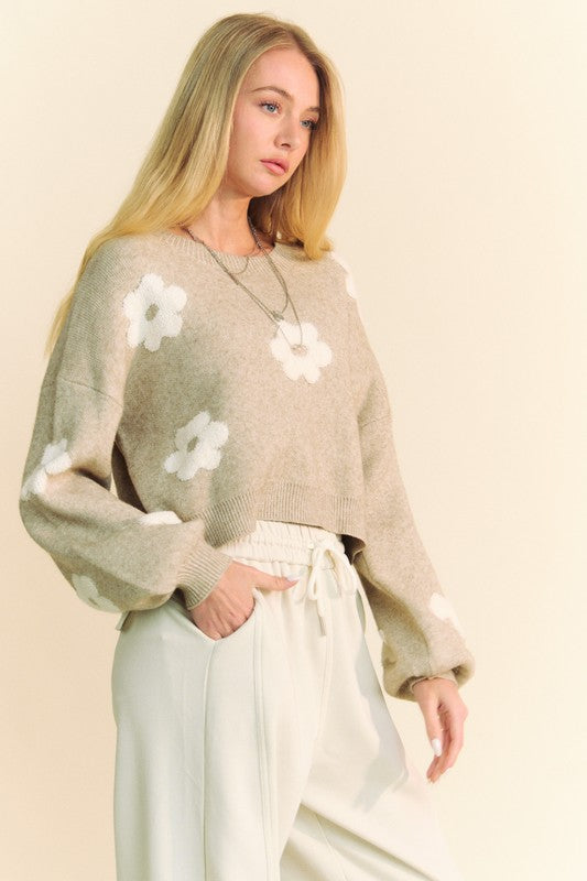 Davi & Dani Floral Drop Shoulder Cropped Sweater-Chaelisa's New Jammies
