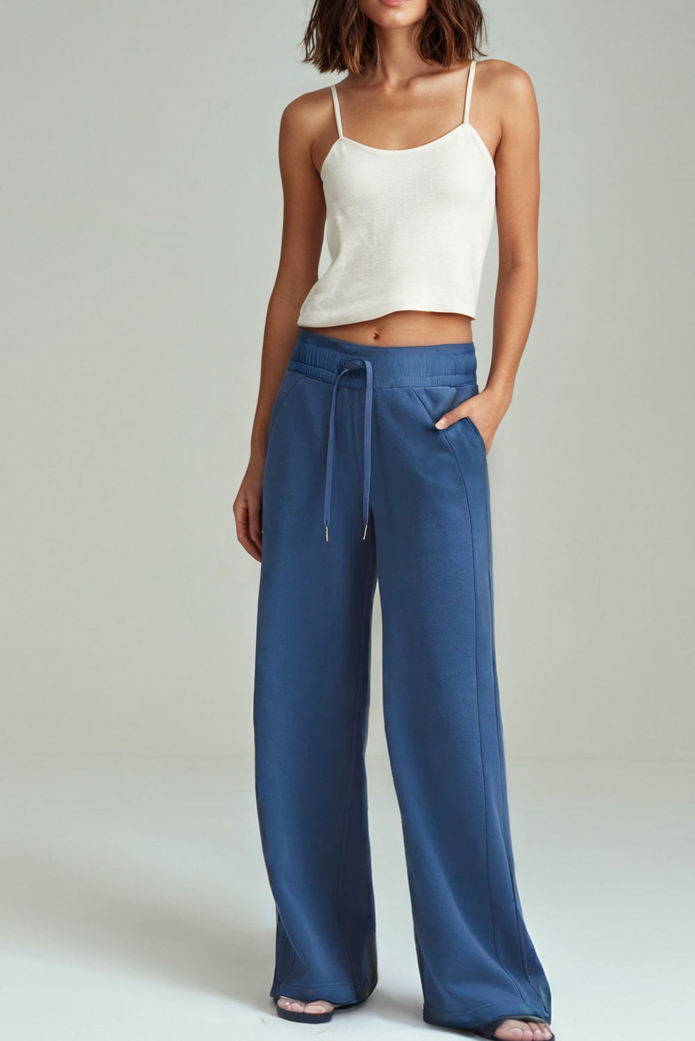 Sail Blue Drawstring High Waist Wide Leg Pocketed Sweatpants-Chaelisa's New Jammies