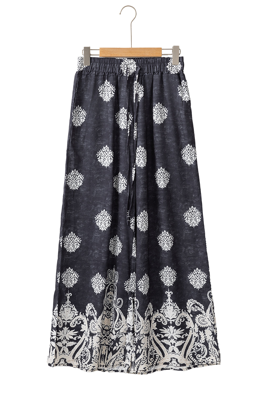 Black Bohemian Printed Drawstring Waist Wide Leg Pants-Chaelisa's New Jammies