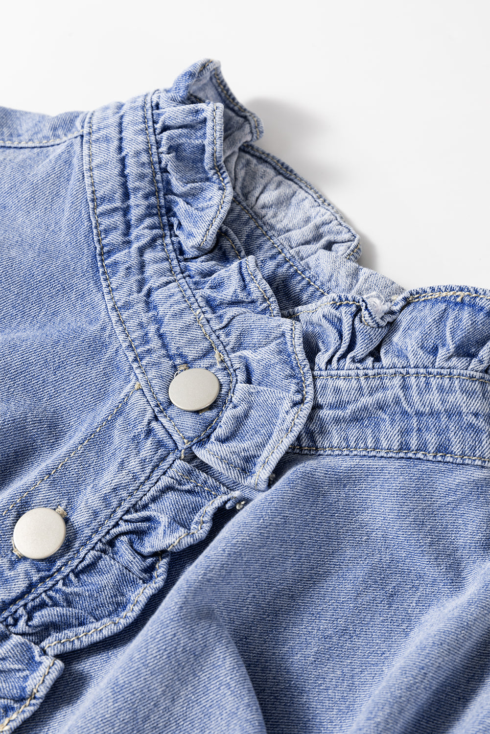 Beau Blue Ruffled Long Sleeve Buttoned Denim Shirt-Chaelisa's New Jammies