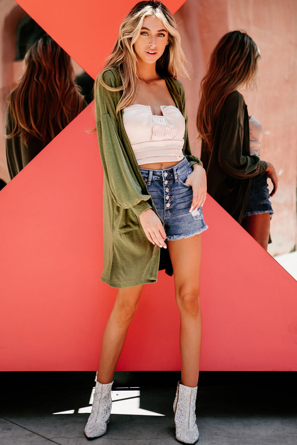 Guacamole Green Hooded Side Split Open Kimono with Pocket-Chaelisa's New Jammies