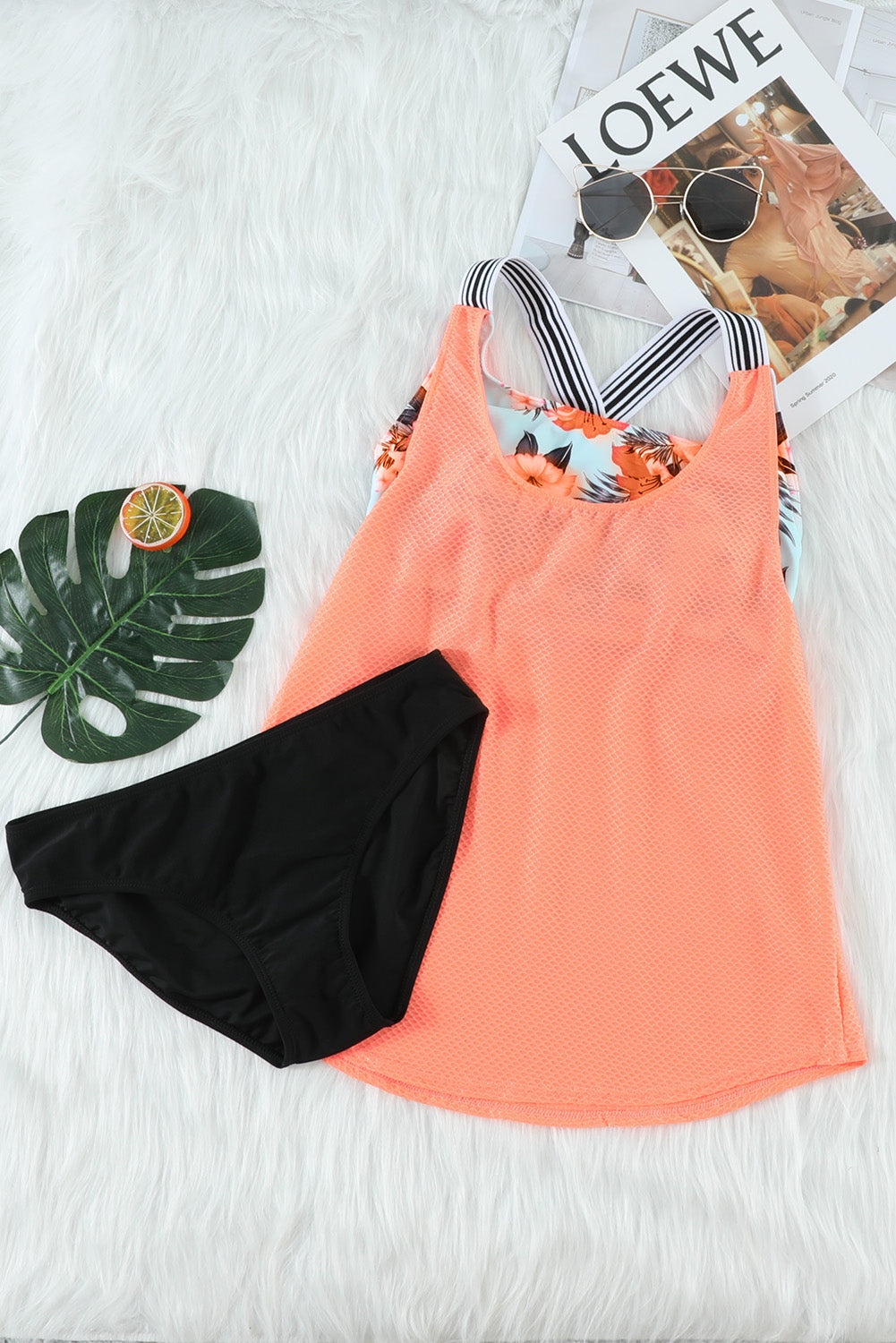 Orange Printed Splicing Racerback Tankini-Chaelisa's New Jammies