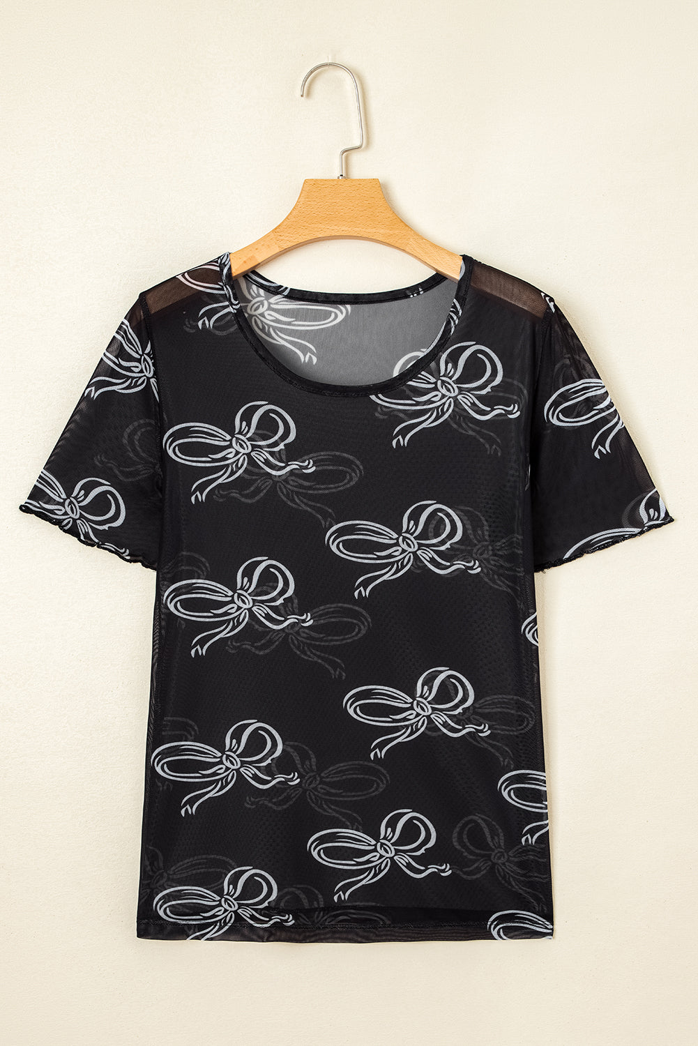 Black Bow Printed Mesh Short Sleeve Top-Chaelisa's New Jammies