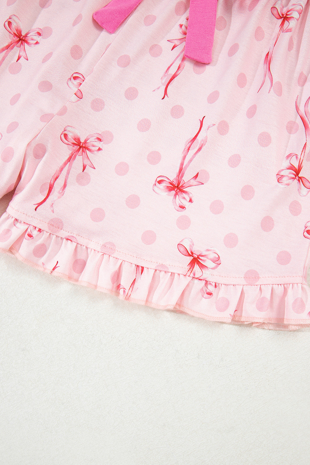 Pink Bow Print Contrast Pipping Short Pajamas Set-Chaelisa's New Jammies
