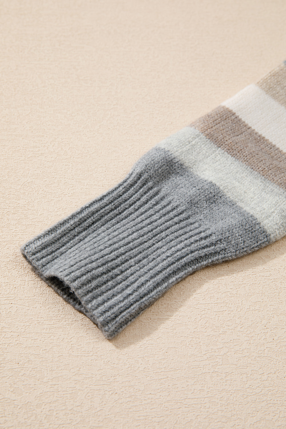 Gray Stripe Color Block Ribbed Edge Round Neck Sweater-Chaelisa's New Jammies