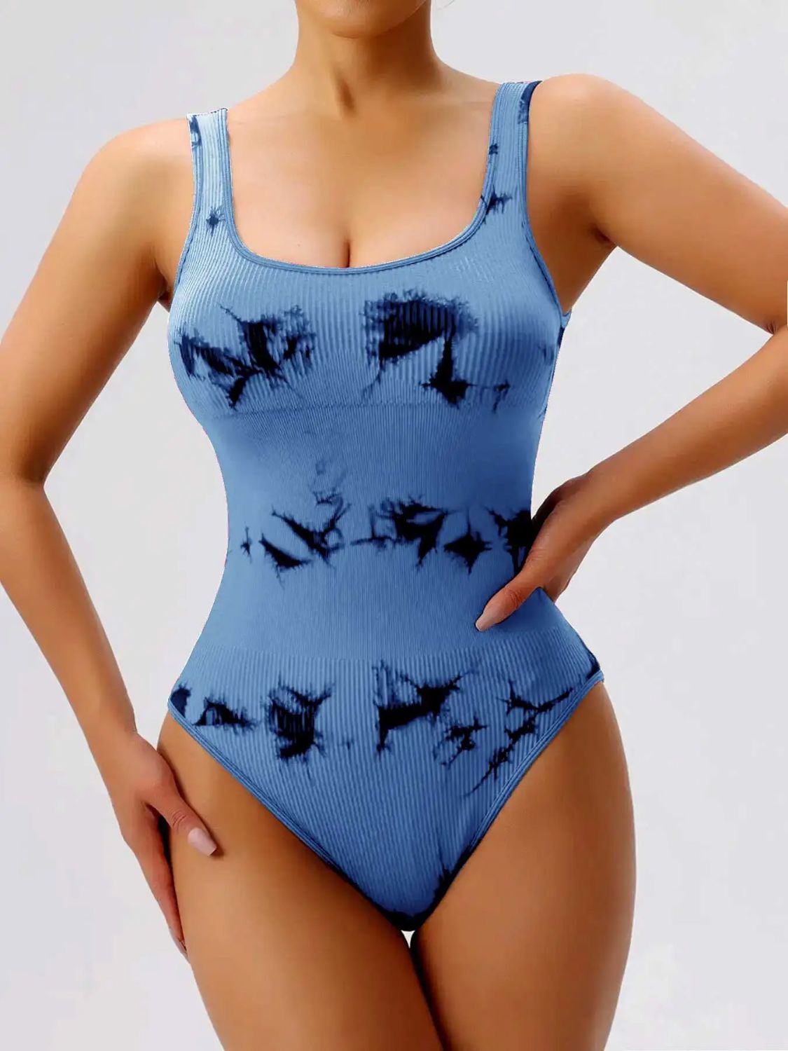 Tie-Dye Scoop Neck Wide Strap Active Bodysuit-Chaelisa's New Jammies