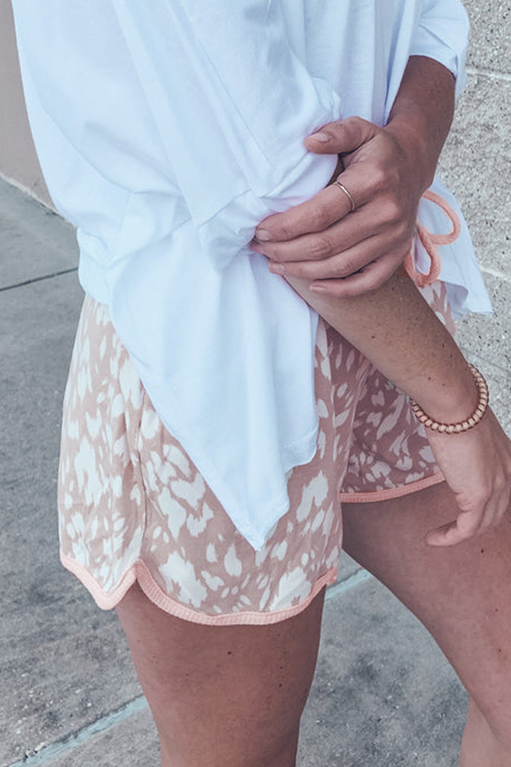 Khaki Classic Leopard Arched Hem Elastic Waist Casual Shorts-Chaelisa's New Jammies