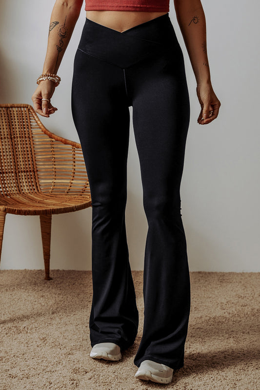 Black V Shape High Waist Flared Leggings-Chaelisa's New Jammies