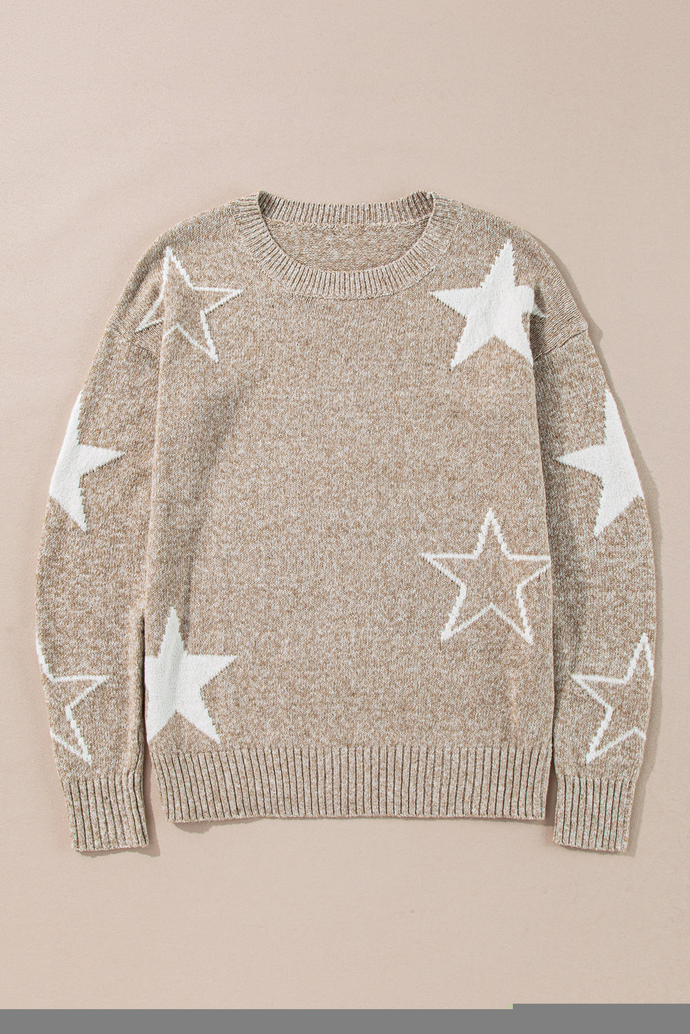 Khaki Star Pattern Drop Shoulder Sweater-Chaelisa's New Jammies