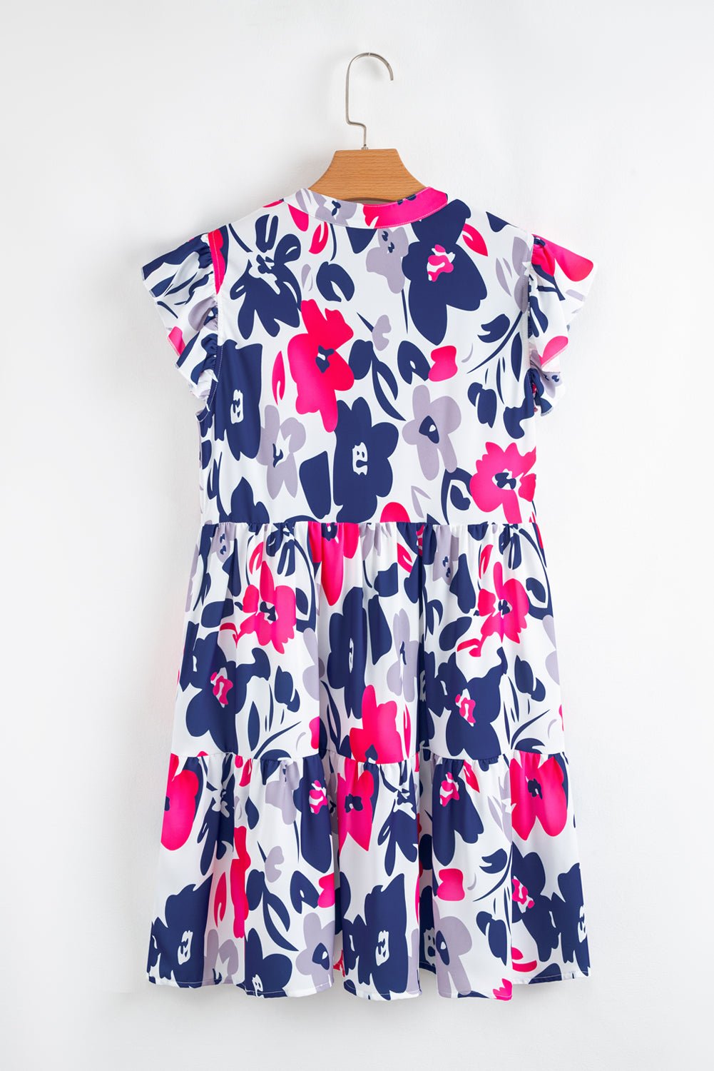 Fashion Floral Print Notched Neck Flutter Sleeve Mini Dress - Chaelisa's New Jammies
