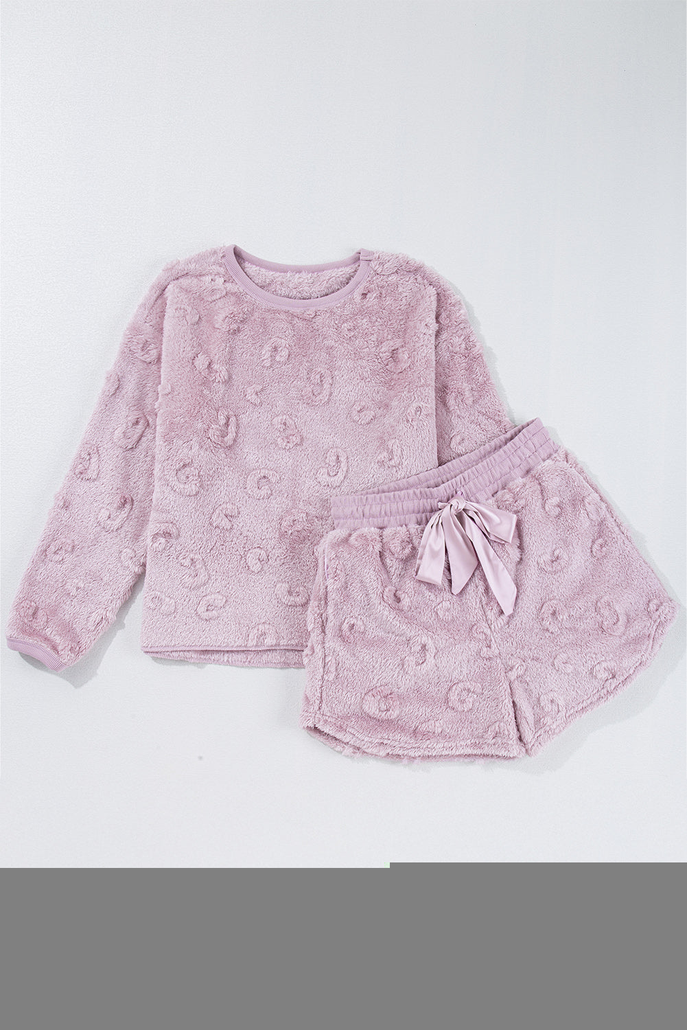 Lavendula Textured Leopard Fleece Loose Two Piece Lounge Set-Chaelisa's New Jammies