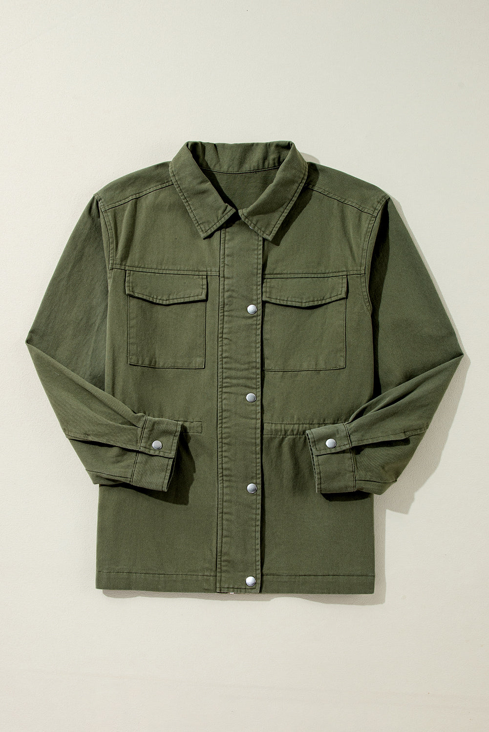 Moss Green Snap Button Zipper Tight Waist Collared Jacket-Chaelisa's New Jammies