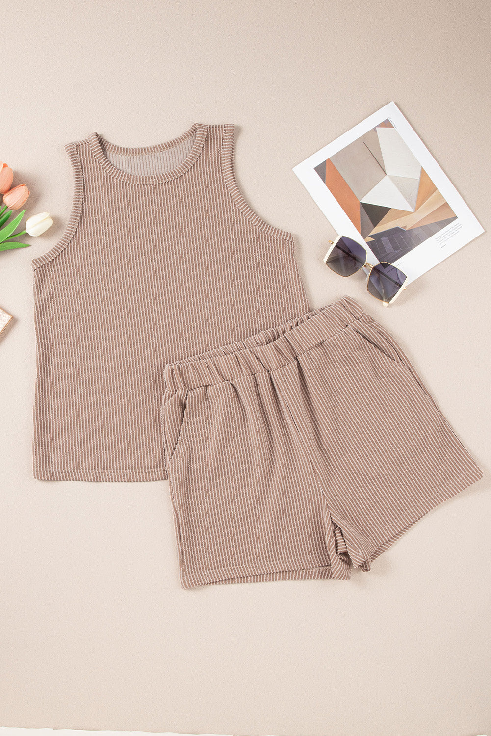 Smoke Gray Corded Sleeveless Top and Pocketed Shorts Set-Chaelisa's New Jammies