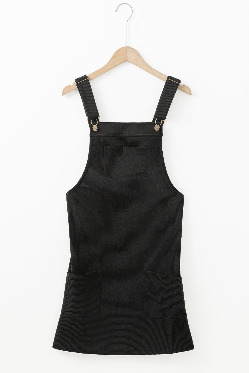 Black Solid Front Pockets Sleeveless Corduroy Overall Dress-Chaelisa's New Jammies